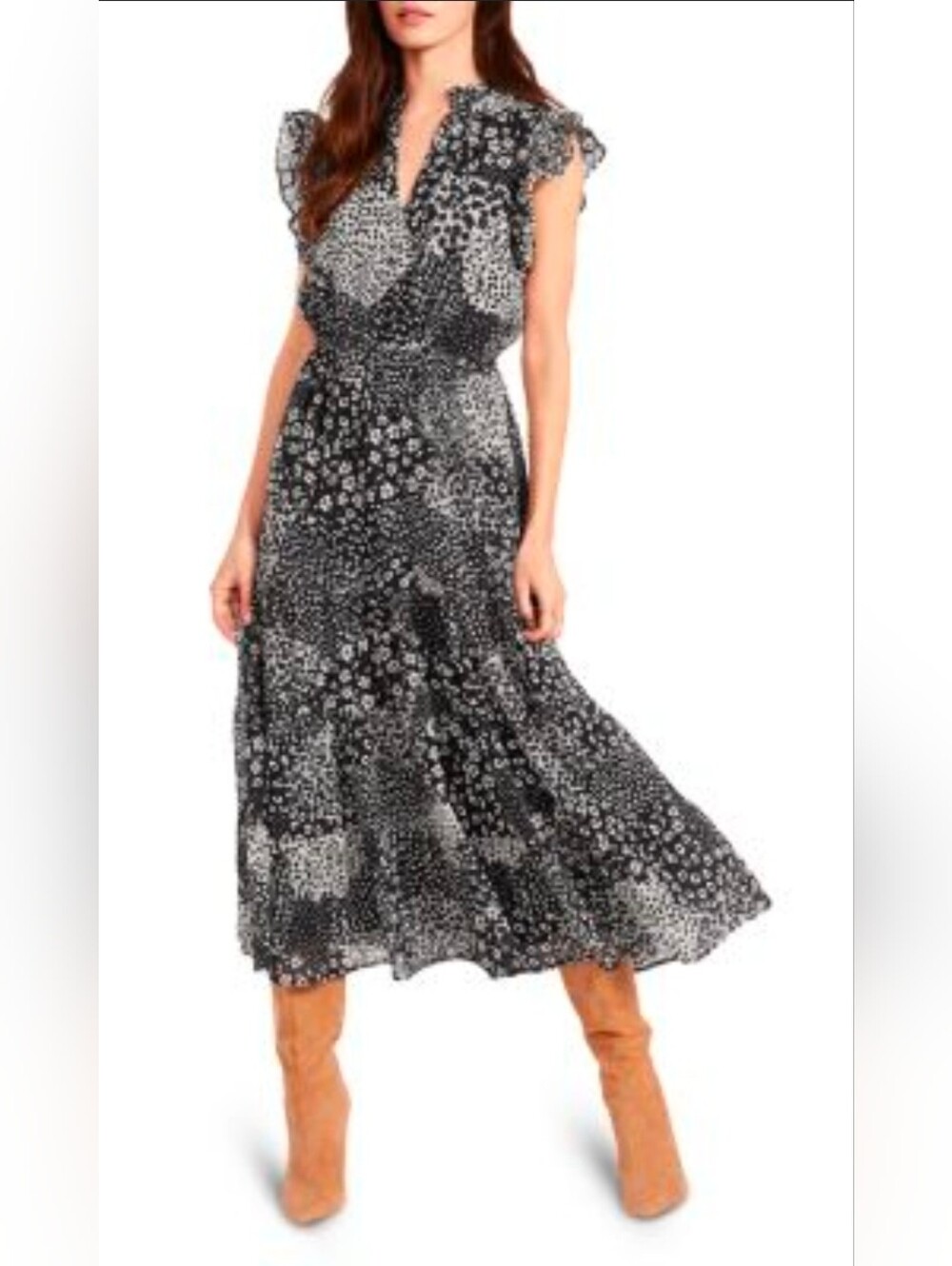 BB Dakota x Steve Madden Mixed Bag Print Ruffled Midi Dress Small